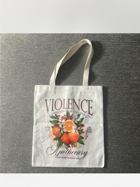 Canvas Tote Bag with Orange Floral Print - Violence Apothecary
